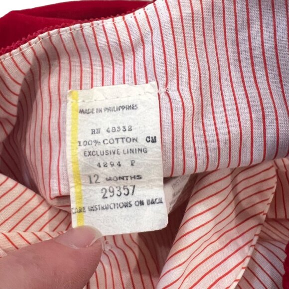 Vintage Zoo Animals Elephant Pinafore Corduroy Dress 12 Months Baby Girls Red - Picture 7 of 10